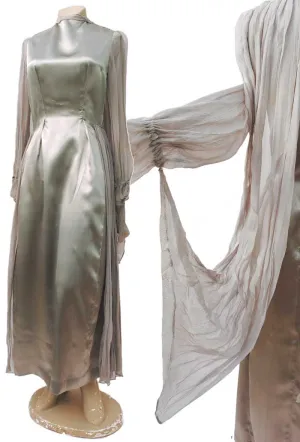 1950s Vintage Silver Evening Dress with Wings • Spirit of Ecstasy • Georgette Wings