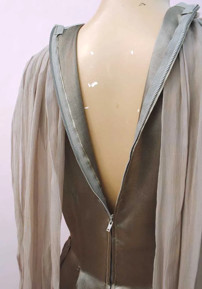 1950s Vintage Silver Evening Dress with Wings • Spirit of Ecstasy • Georgette Wings