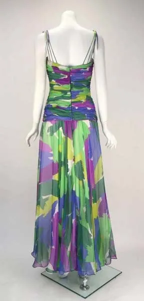 1990s Silk Abstract Evening Gown