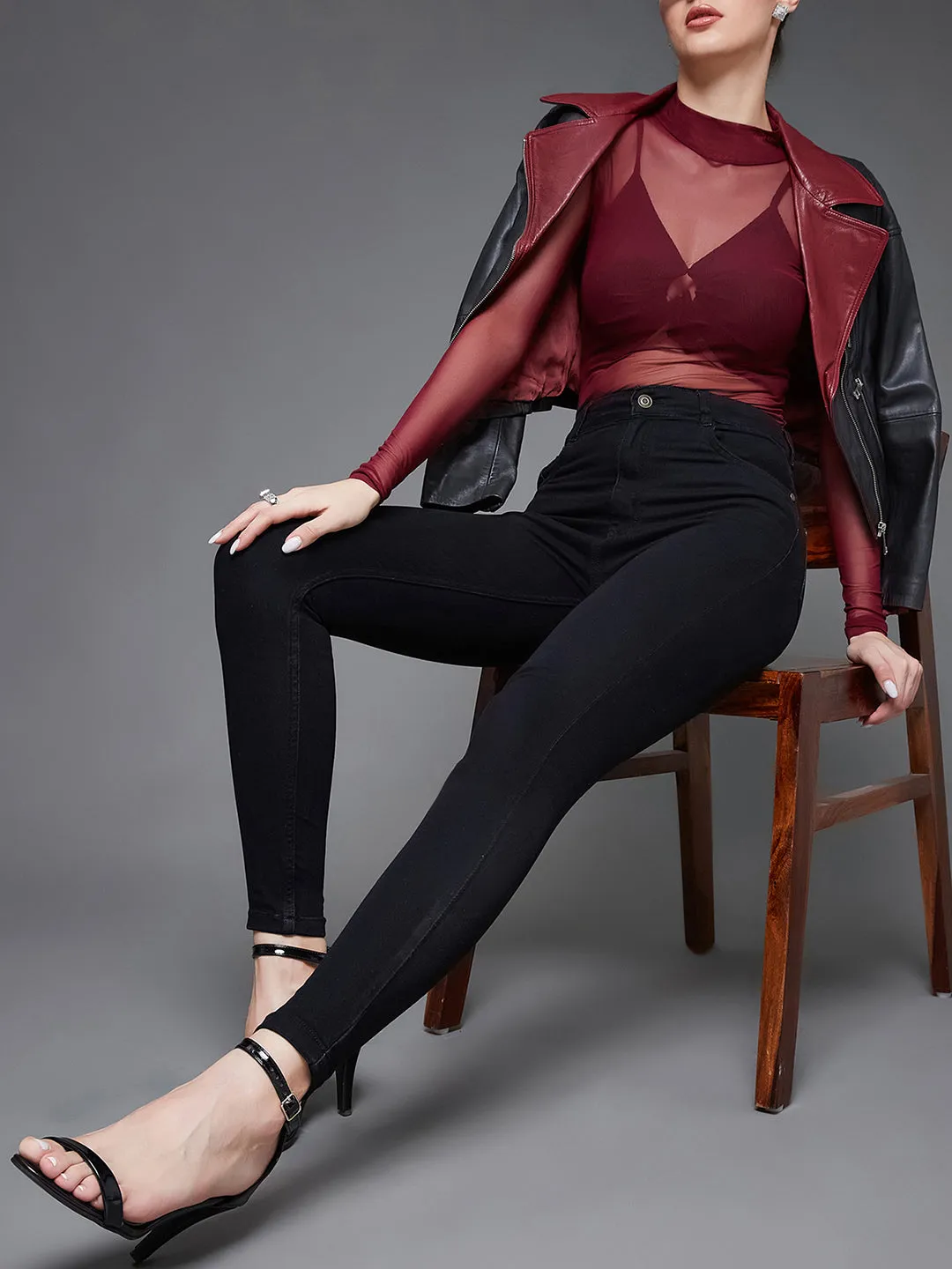 24/7 comfort Women's Black Skinny Fit High Rise Clean Look Regular Length Clean Look Stretchable Denim Jeans
