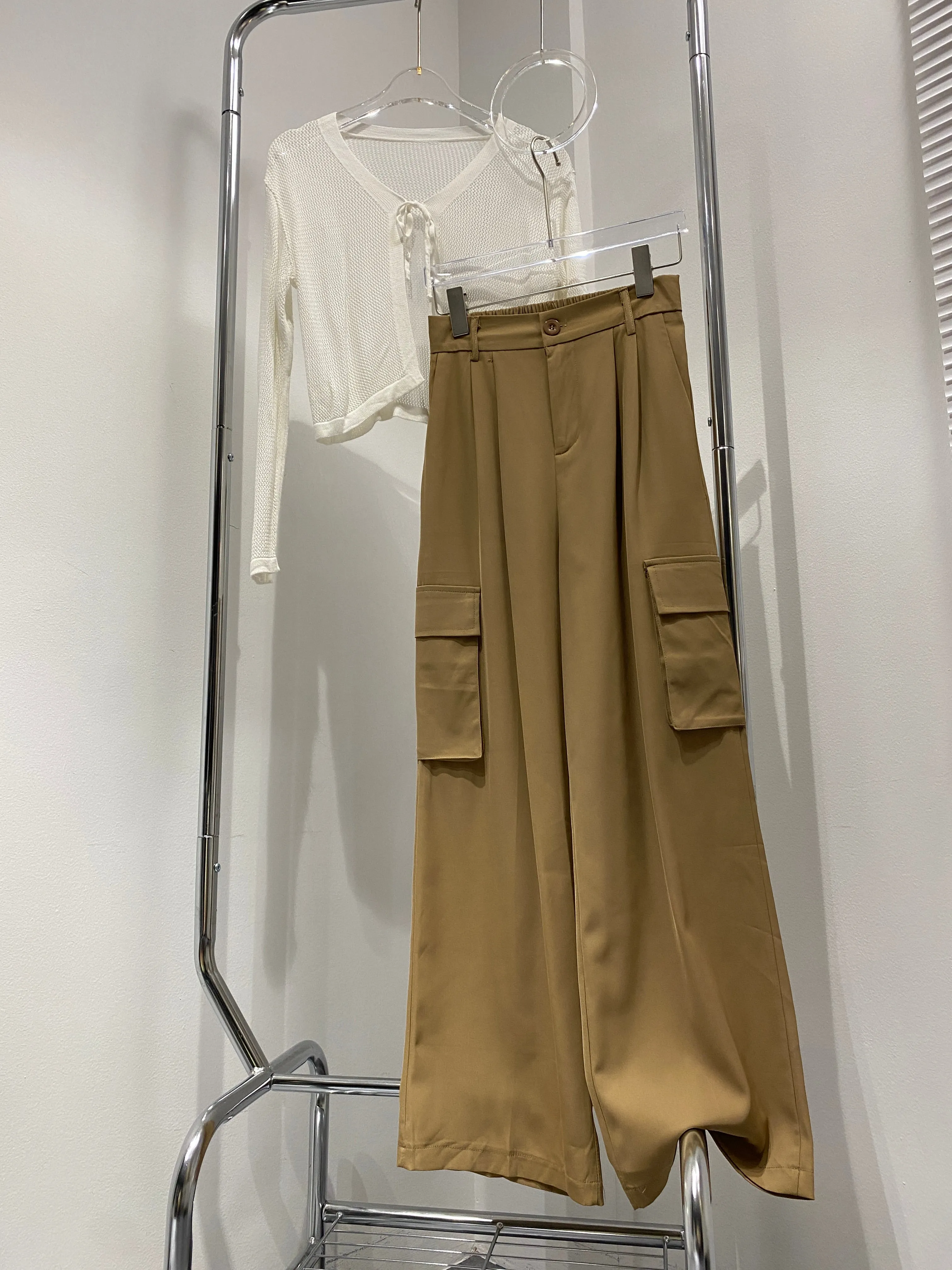 Baggy Cargo Trousers - Latte