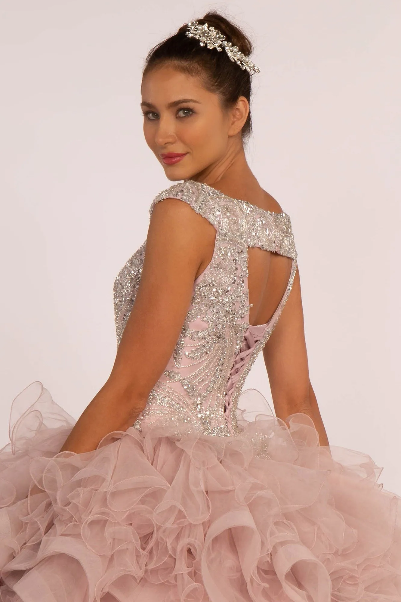 Beads and Sequin Embellished Bodice Boat Neck Ball Gown GLGL2514