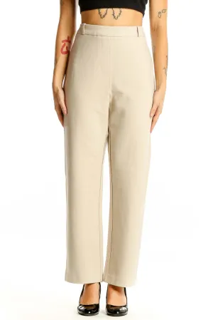 Beige High-Waisted Wide-Leg Trousers