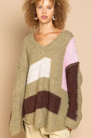 Betty Green Colorblock V-Neck Sweater