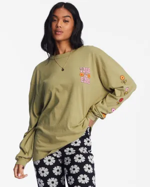 BILLABONG Women's Take It Easy Long Sleeve Graphic Boyfriend T-Shirt Army