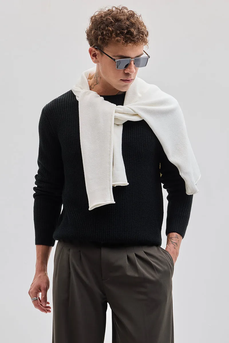 Black Fisherman Knit Sweater
