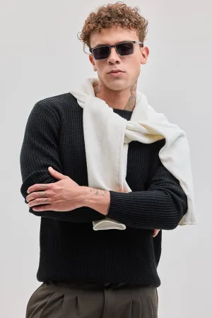 Black Fisherman Knit Sweater