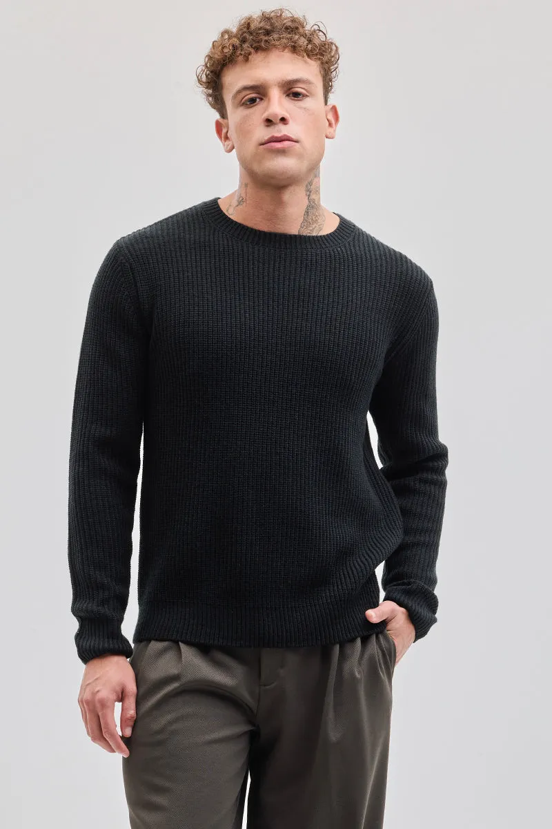 Black Fisherman Knit Sweater