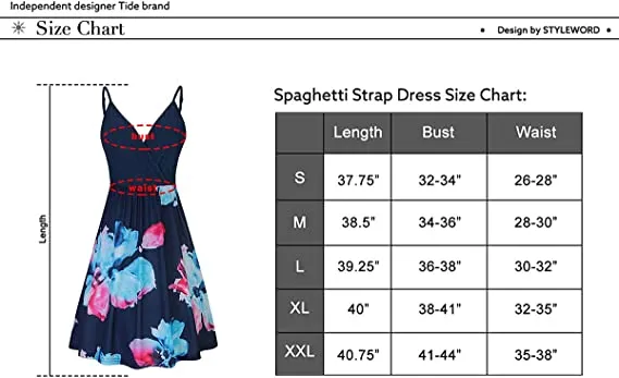 Black Green V Neck Floral Spaghetti Strap Summer Dress Casual Swing Midi Sundress with Pocket - STYLEWORD