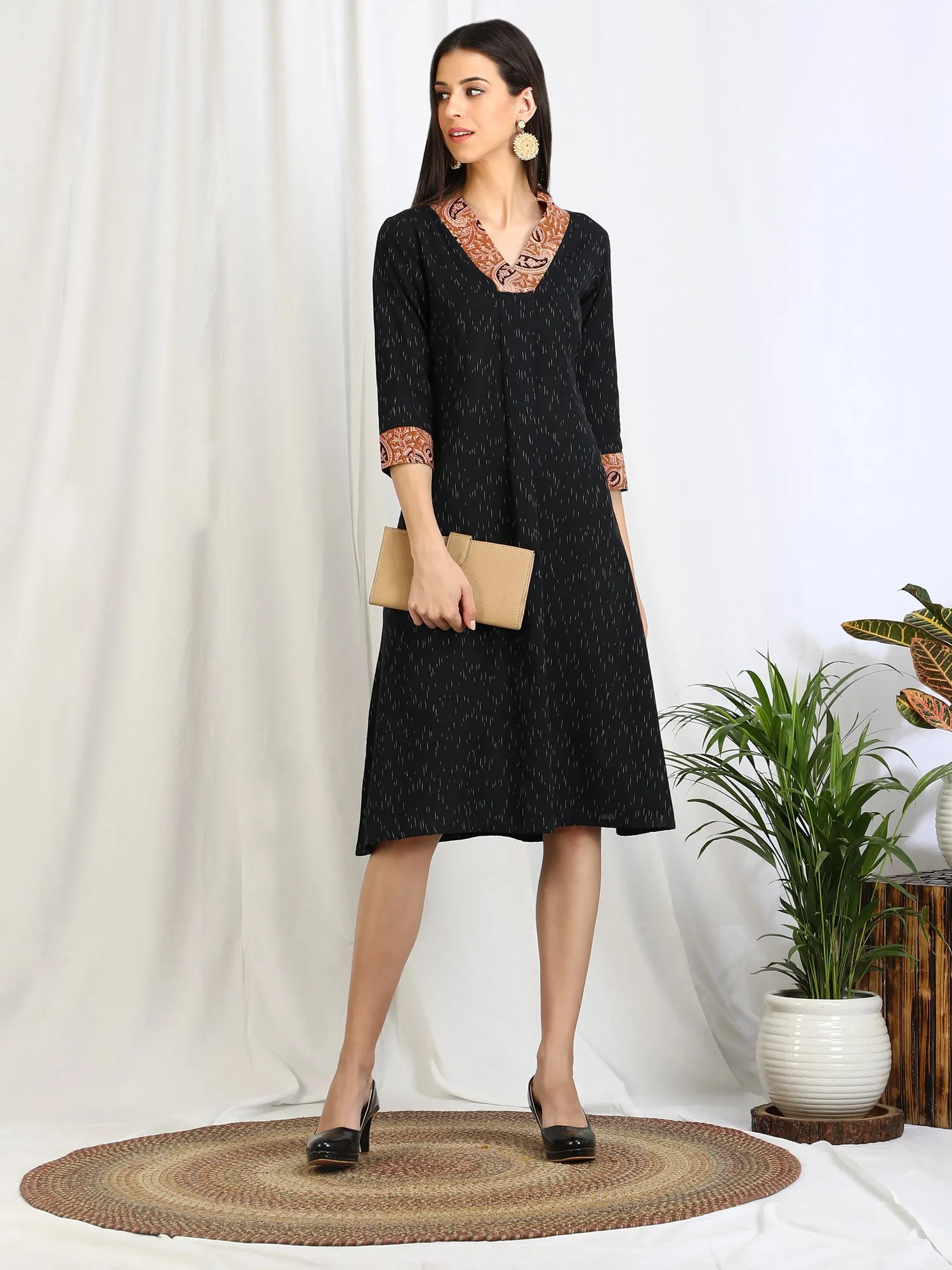 Black Ikat 'Nitya' Midi Dress