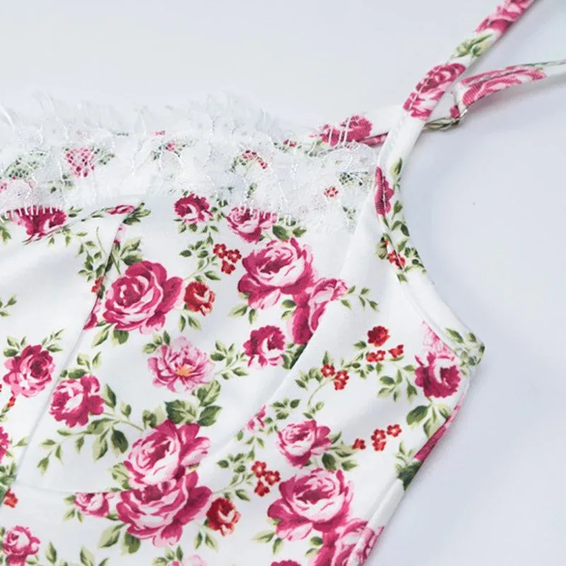 Bohemian Floral Midi Dress for Women - Summer Spaghetti Strap Camisole with Slim Fit and Natural Waistline - Trendy Split Design