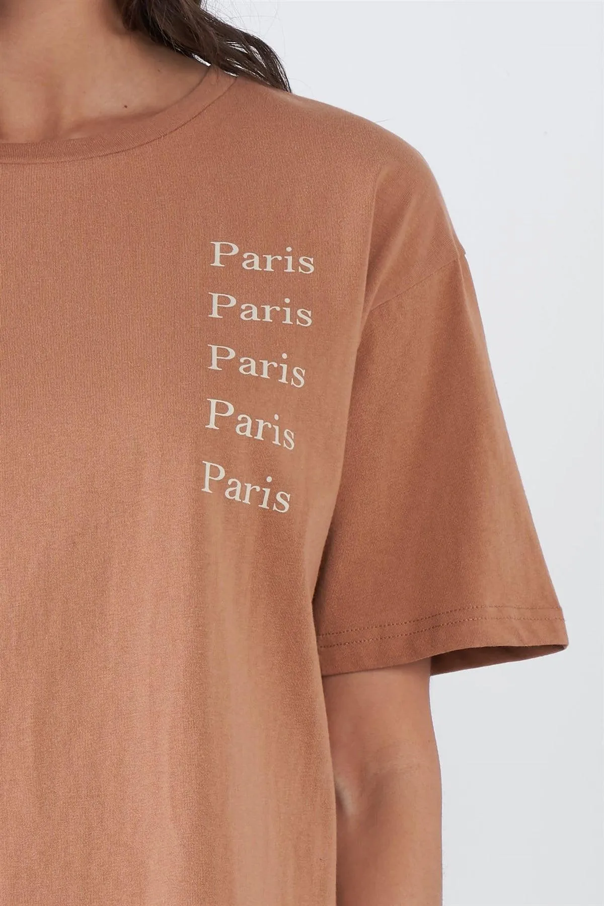 Bronze Beige "PARIS" Logo Graphic Short Sleeve Cotton Tee  /3-2-1