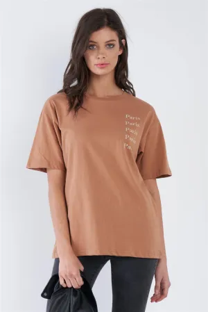 Bronze Beige "PARIS" Logo Graphic Short Sleeve Cotton Tee  /3-2-1