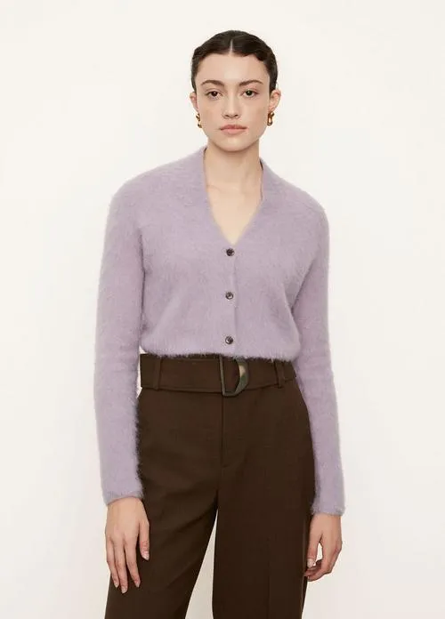 Brushed Shrunken Cardigan in White Lilac