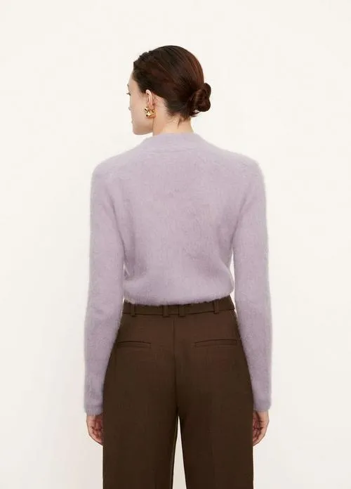 Brushed Shrunken Cardigan in White Lilac