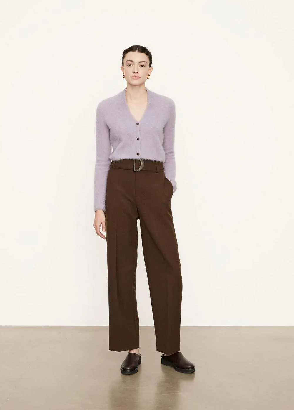 Brushed Shrunken Cardigan in White Lilac