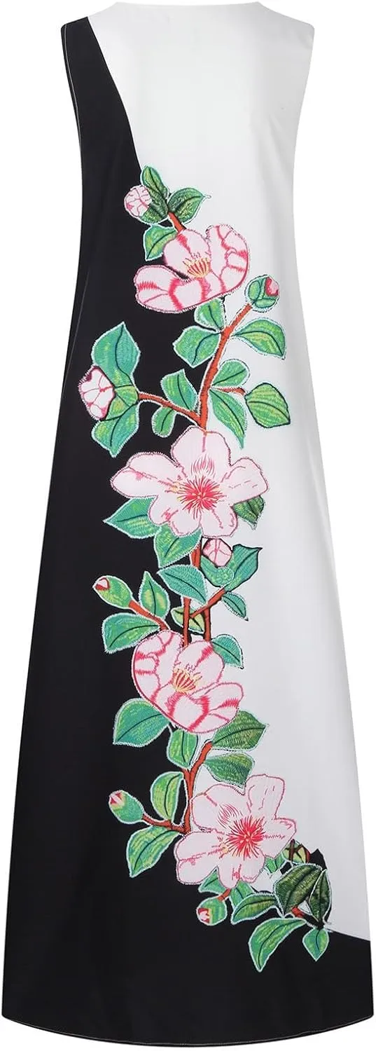 Cbcbtwo LongMaxi Dresses for Women Casual Spring Summer Fasion 2025 Sleeveless V-Neck Beach Dress Floral Print Vacation Dress