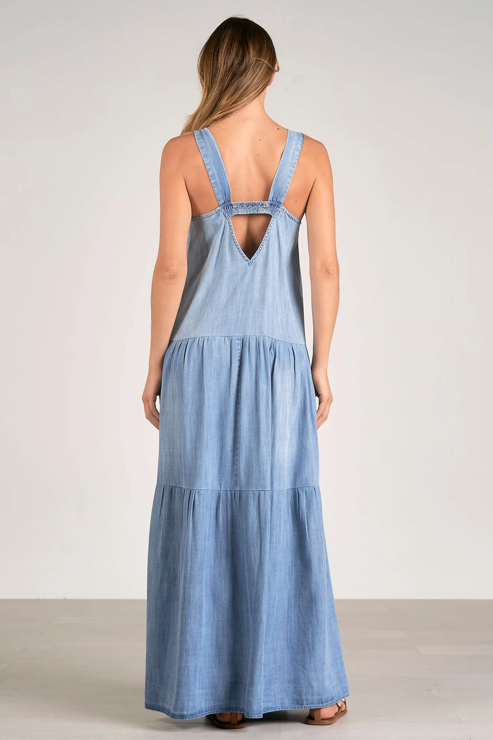 Chambray Tiered Maxi Dress