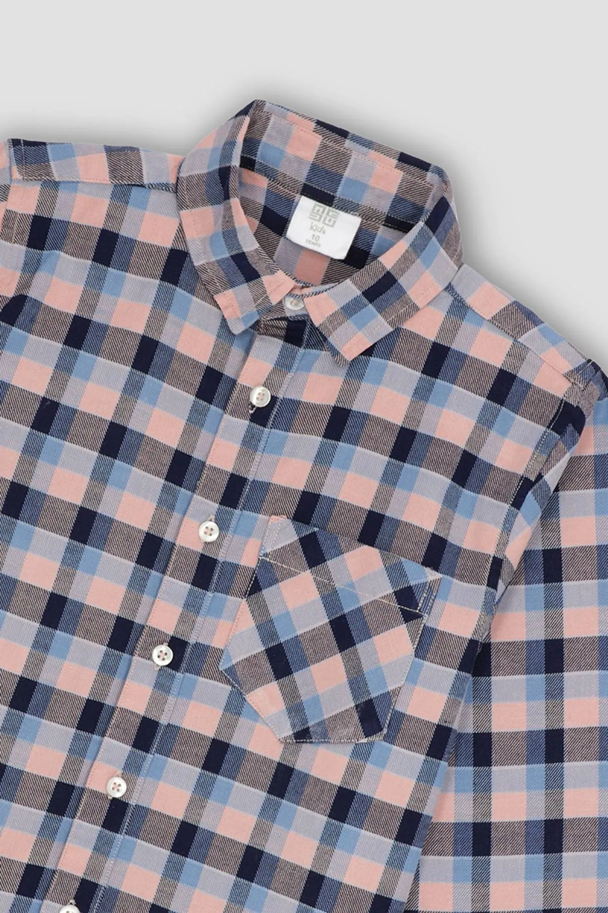 Checkered Button Down Shirt For Boy - Dark Pink
