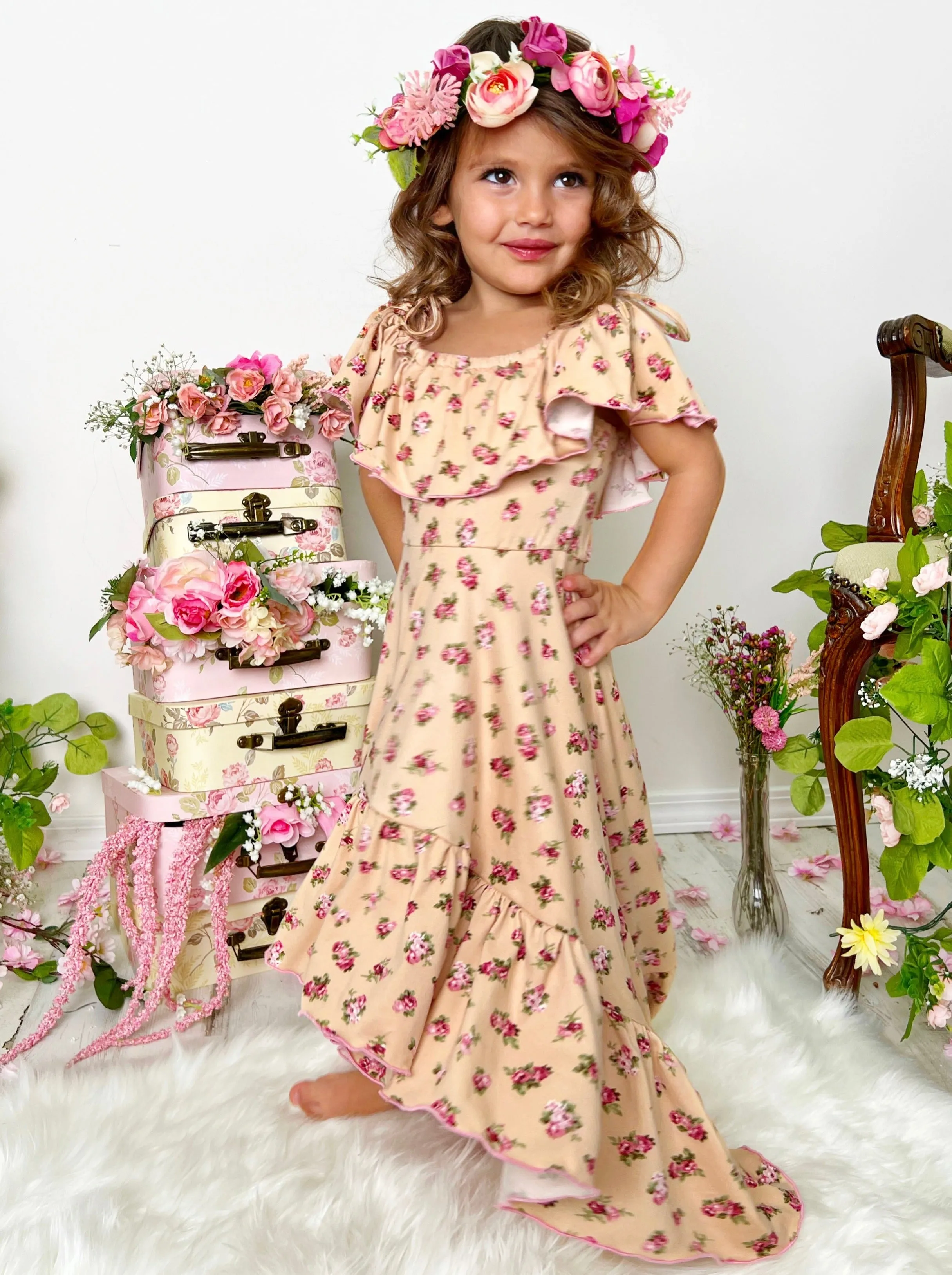 Countryside Floral Cold Shoulder Maxi Sundress
