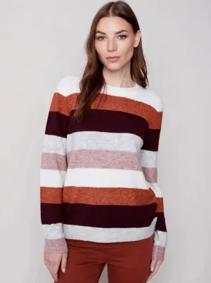 Crewneck Sweater With Color Stripe Design [Powder-C2557]