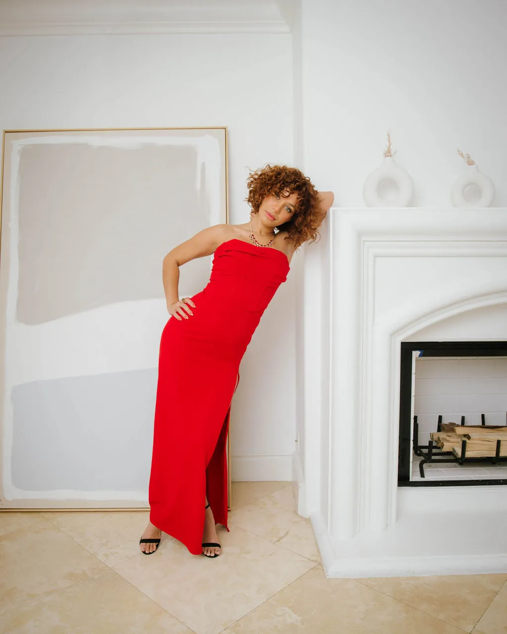 Crimson Eclipse Strapless Long Red Dress