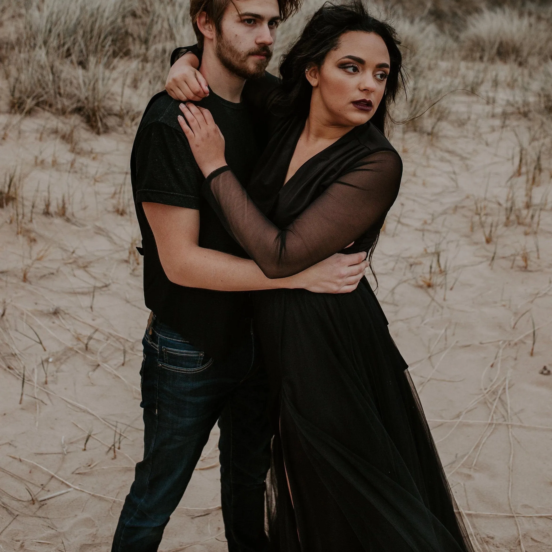Curvy  Black Wrap Tulle  With Long Chiffon Mesh Sleeves  #1174
