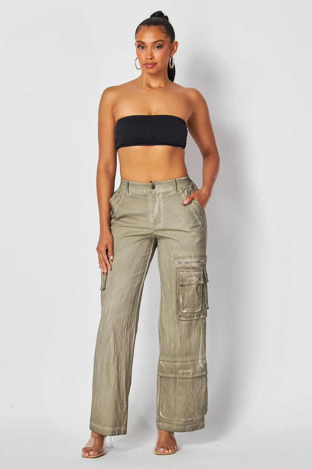 Daphne Straight Leg Washed Cargo Pocket Pants