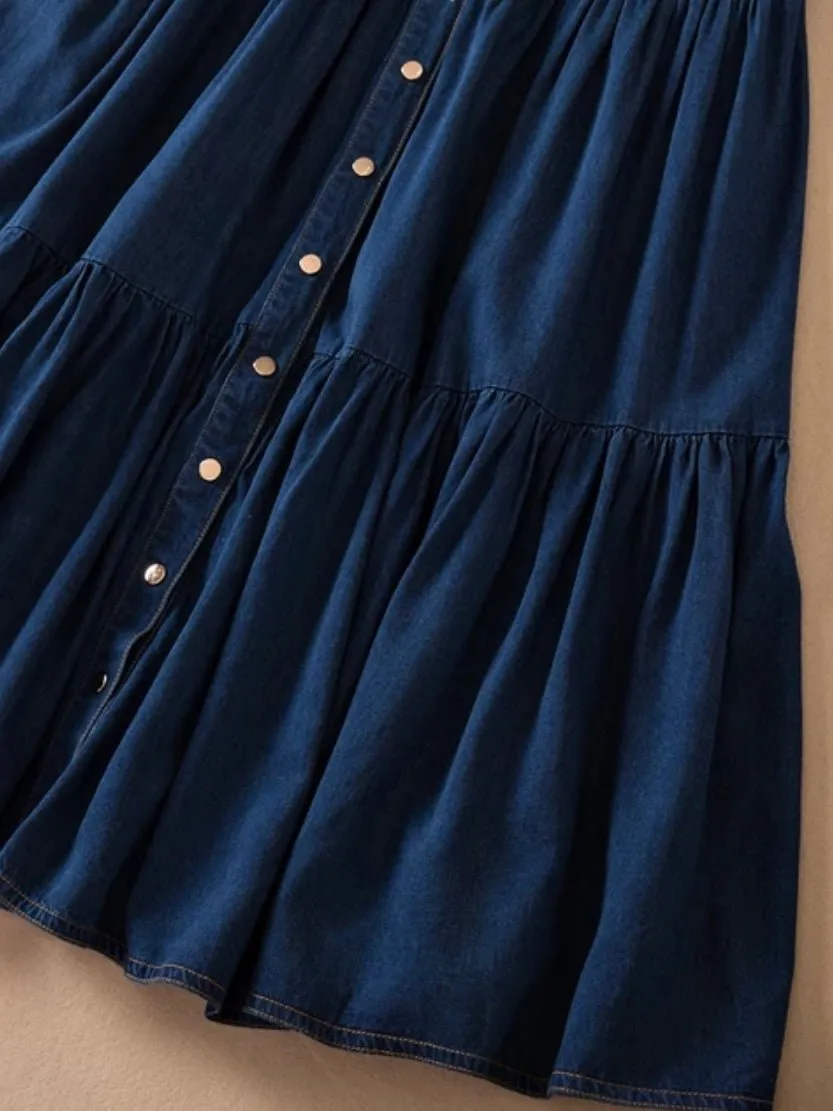 Dark blue jeans short sleeves midi dress