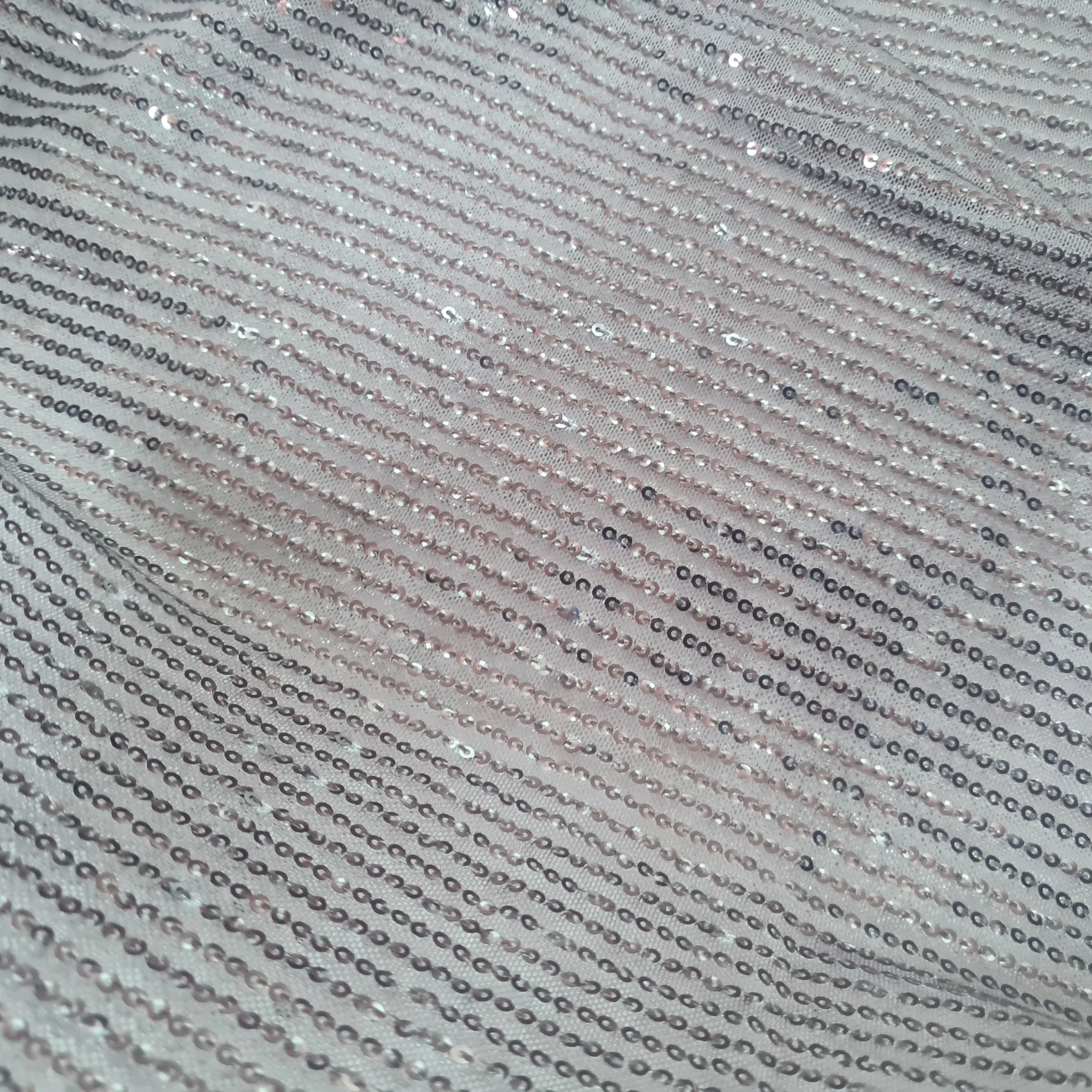 Dark Brown Ombre Sequins Embroidery Power Net Fabric