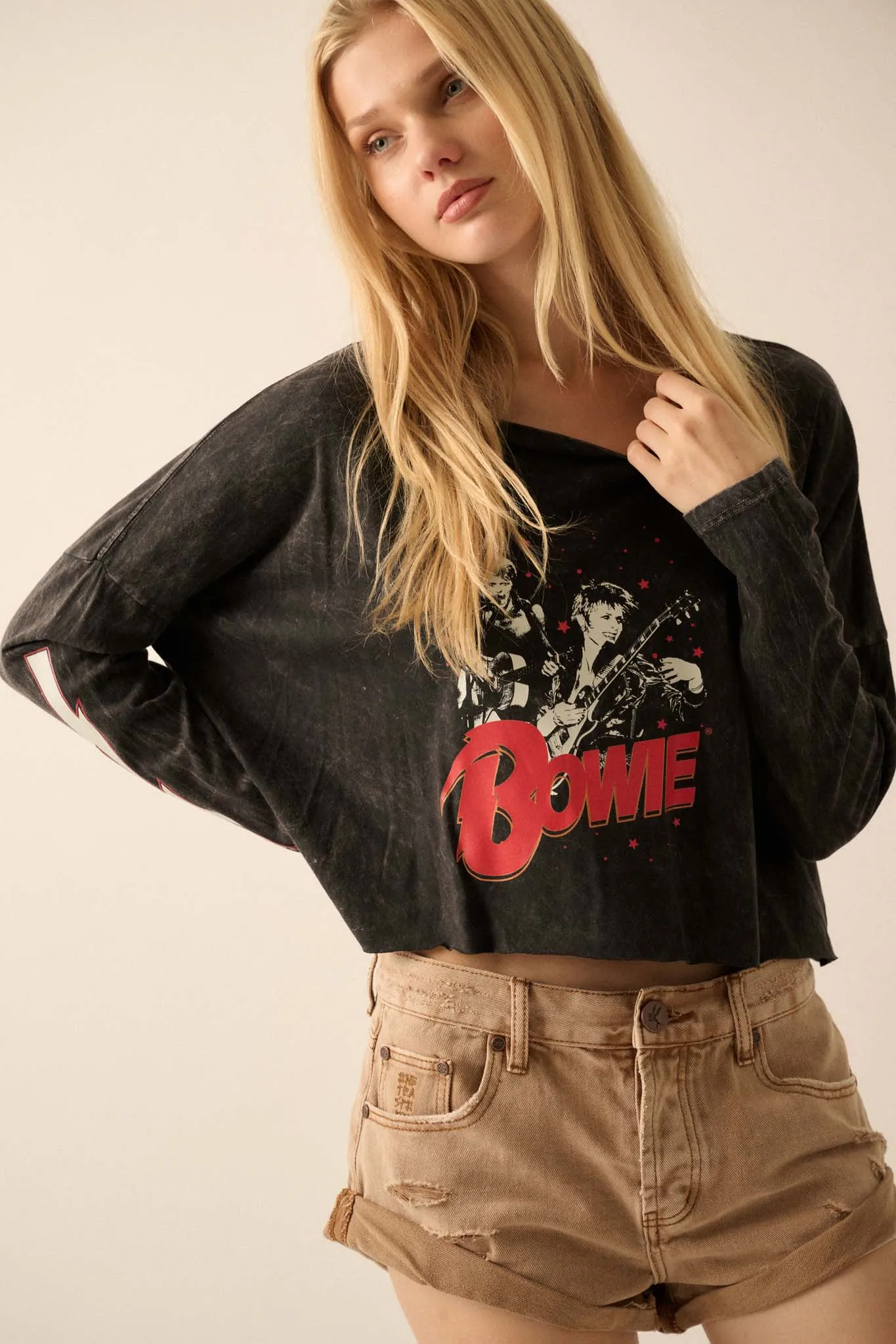 David Bowie Live Cropped Long-Sleeve Graphic Tee
