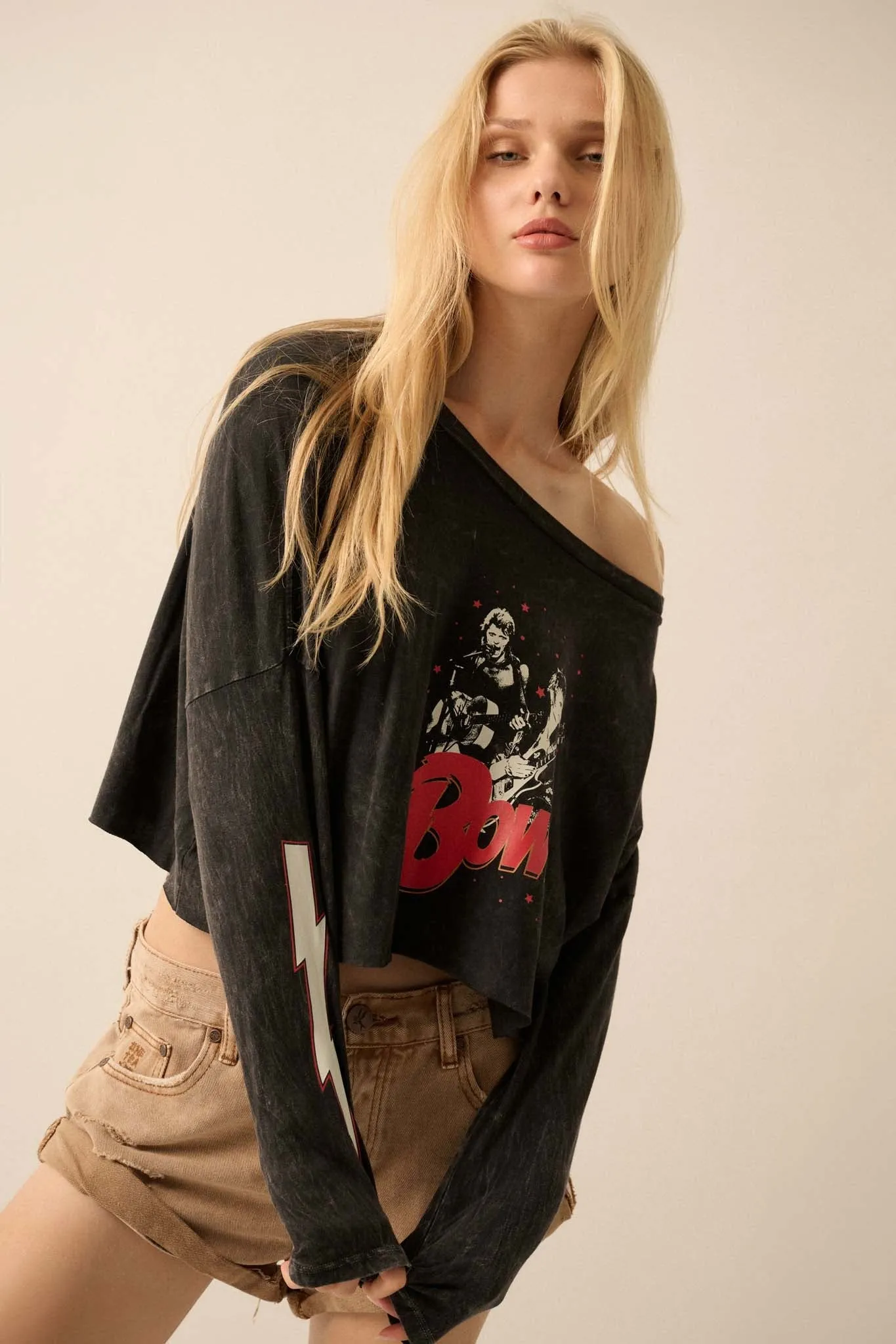 David Bowie Live Cropped Long-Sleeve Graphic Tee