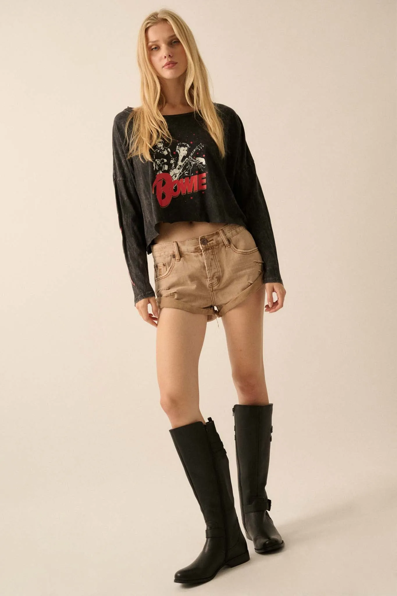 David Bowie Live Cropped Long-Sleeve Graphic Tee