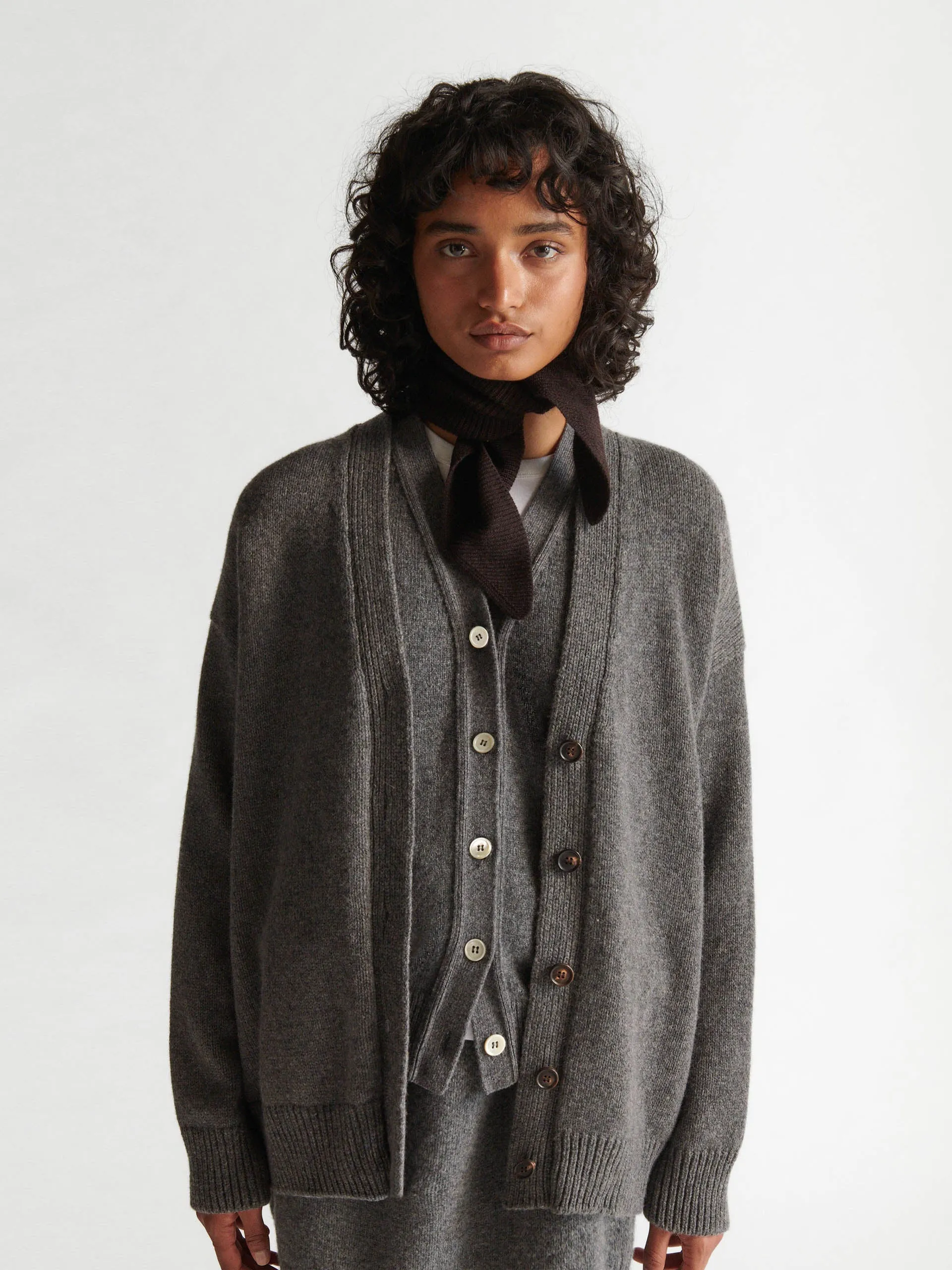 Derby grey Geelong wool Maura v-neck cardigan