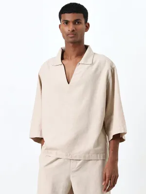 ETA Beige Embroidered Relaxed-Fit Cotton T-Shirt