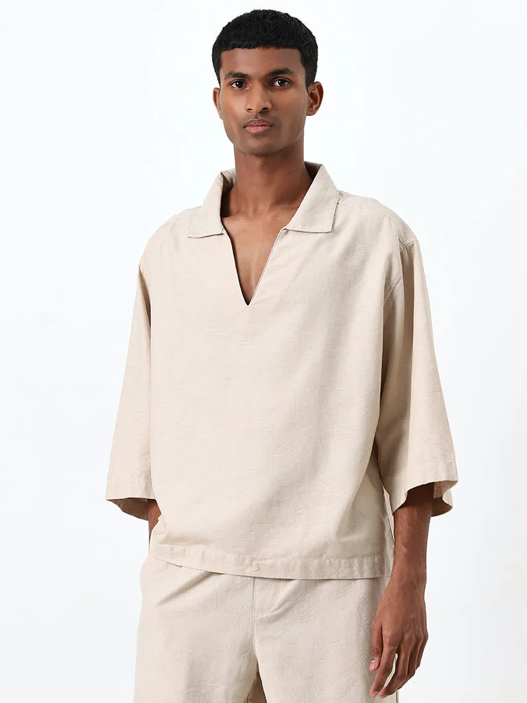 ETA Beige Embroidered Relaxed-Fit Cotton T-Shirt