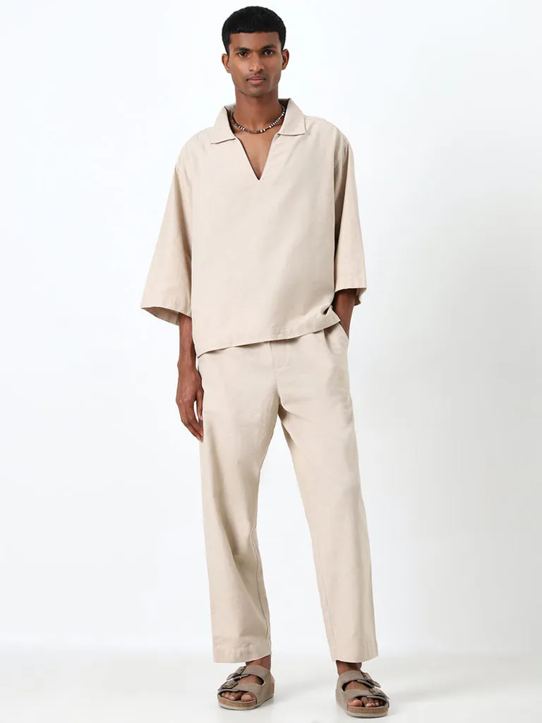 ETA Beige Embroidered Relaxed-Fit Cotton T-Shirt