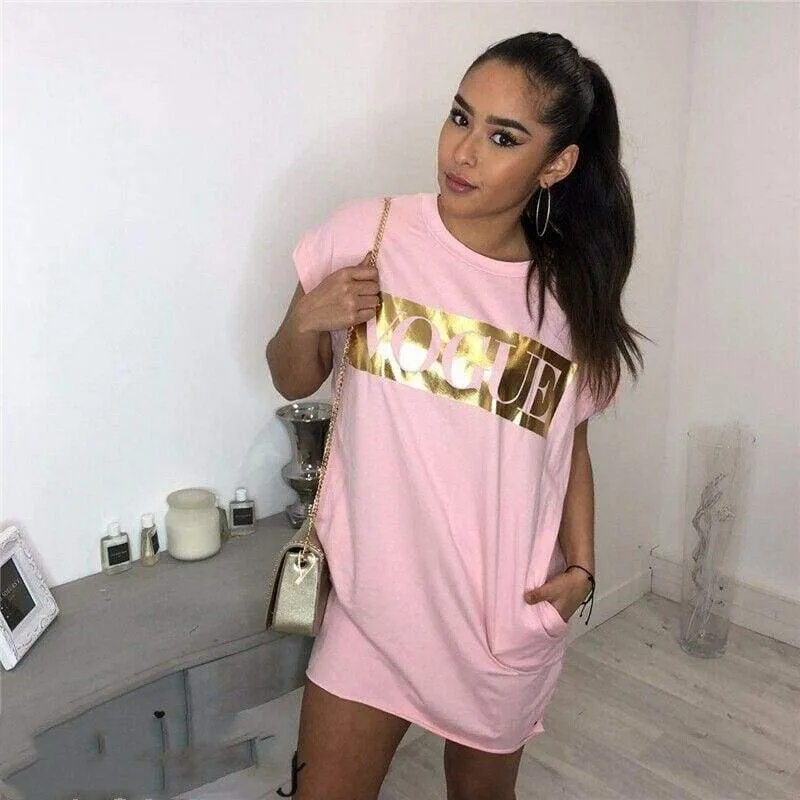 FashionSierra - Hot Women's Casual Summer Top Dress Short Sleeve VOGUE Tee Shirt Femme Party Loose Fashion Basic Shirt Dress