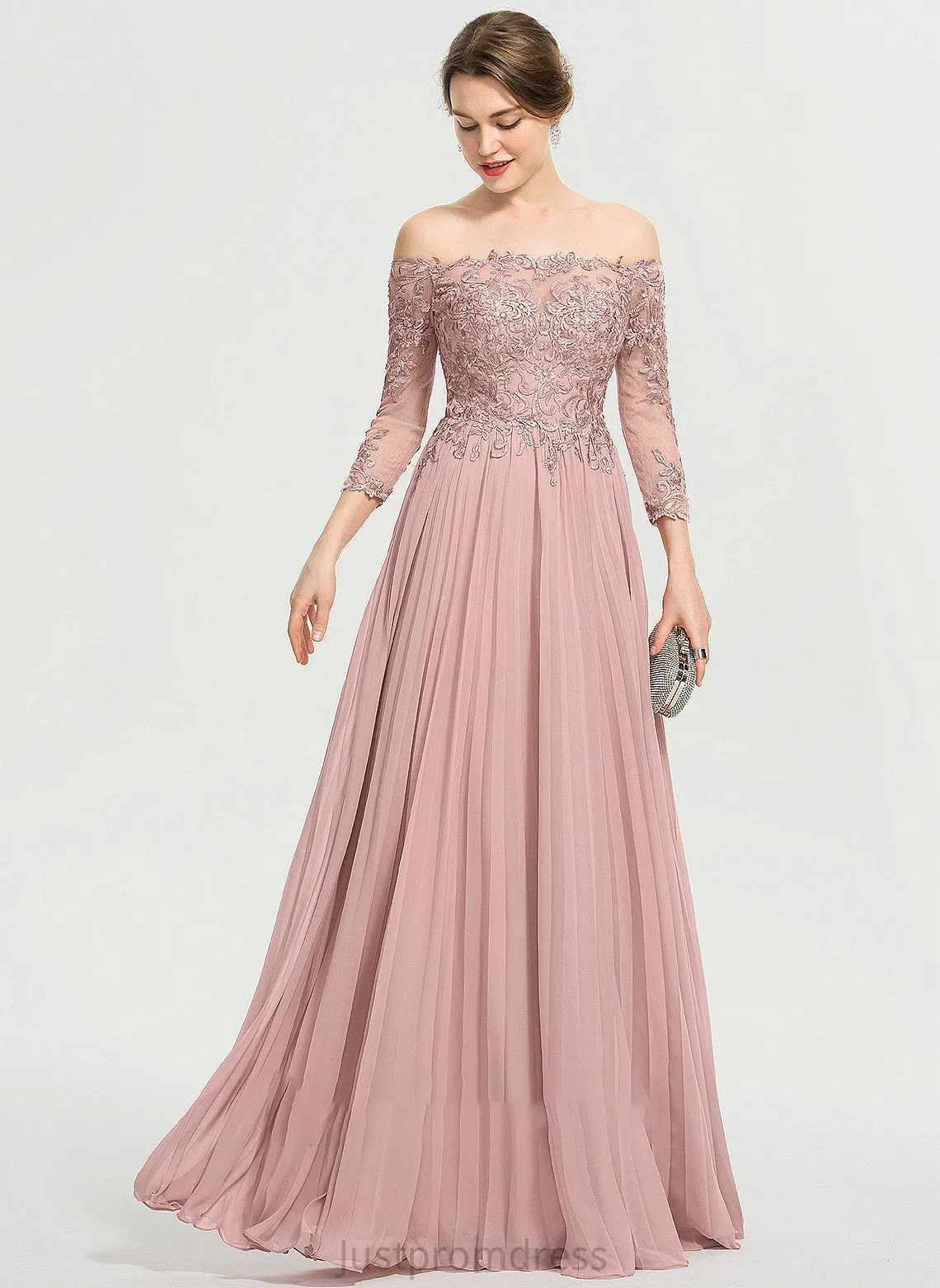 Floor-Length With Prom Dresses Off-the-Shoulder Sequins Harley Chiffon Pleated Ball-Gown/Princess