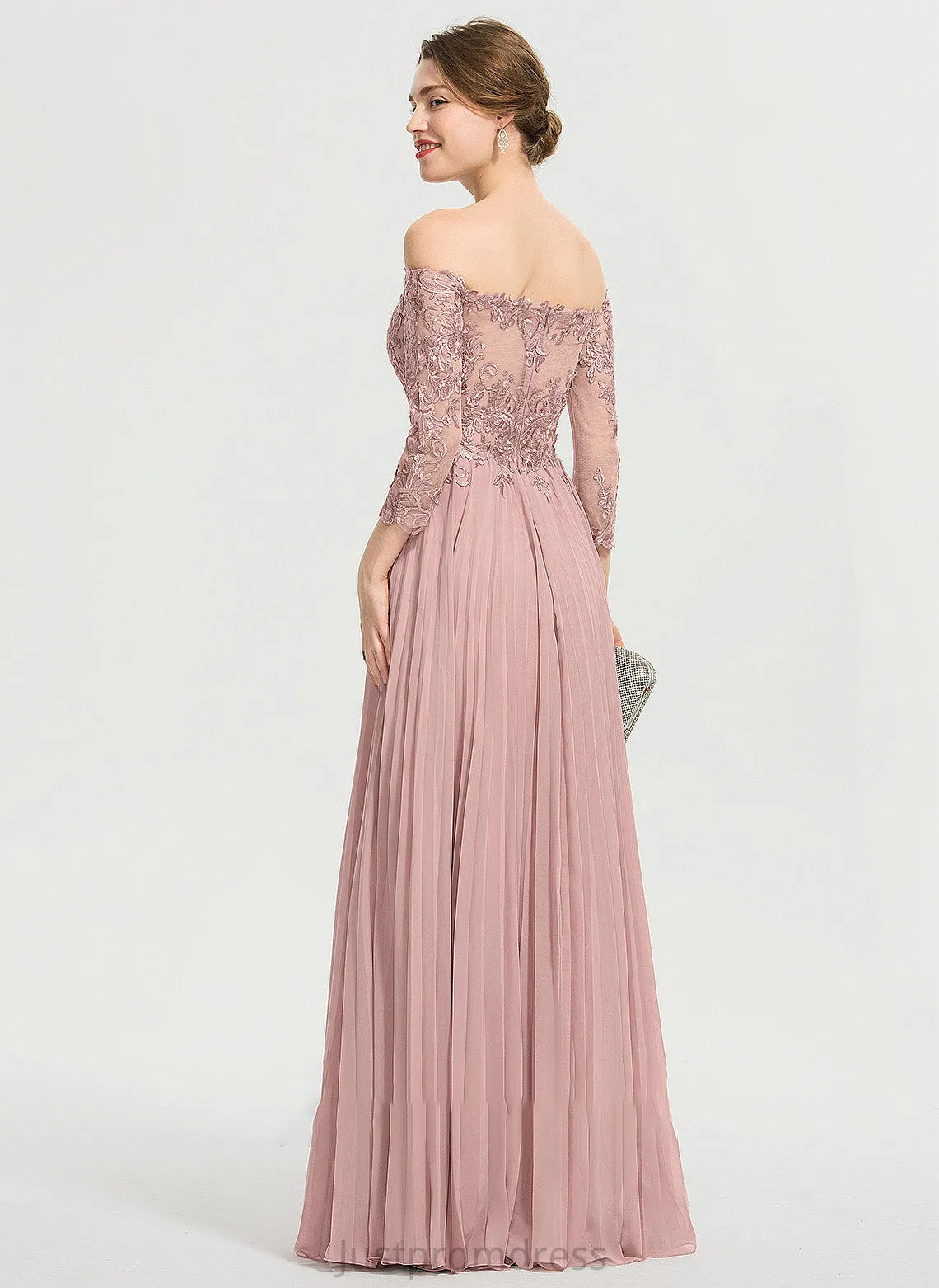 Floor-Length With Prom Dresses Off-the-Shoulder Sequins Harley Chiffon Pleated Ball-Gown/Princess