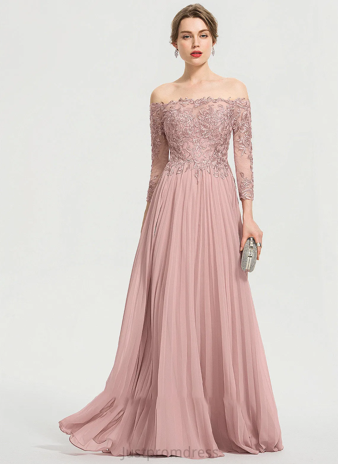 Floor-Length With Prom Dresses Off-the-Shoulder Sequins Harley Chiffon Pleated Ball-Gown/Princess