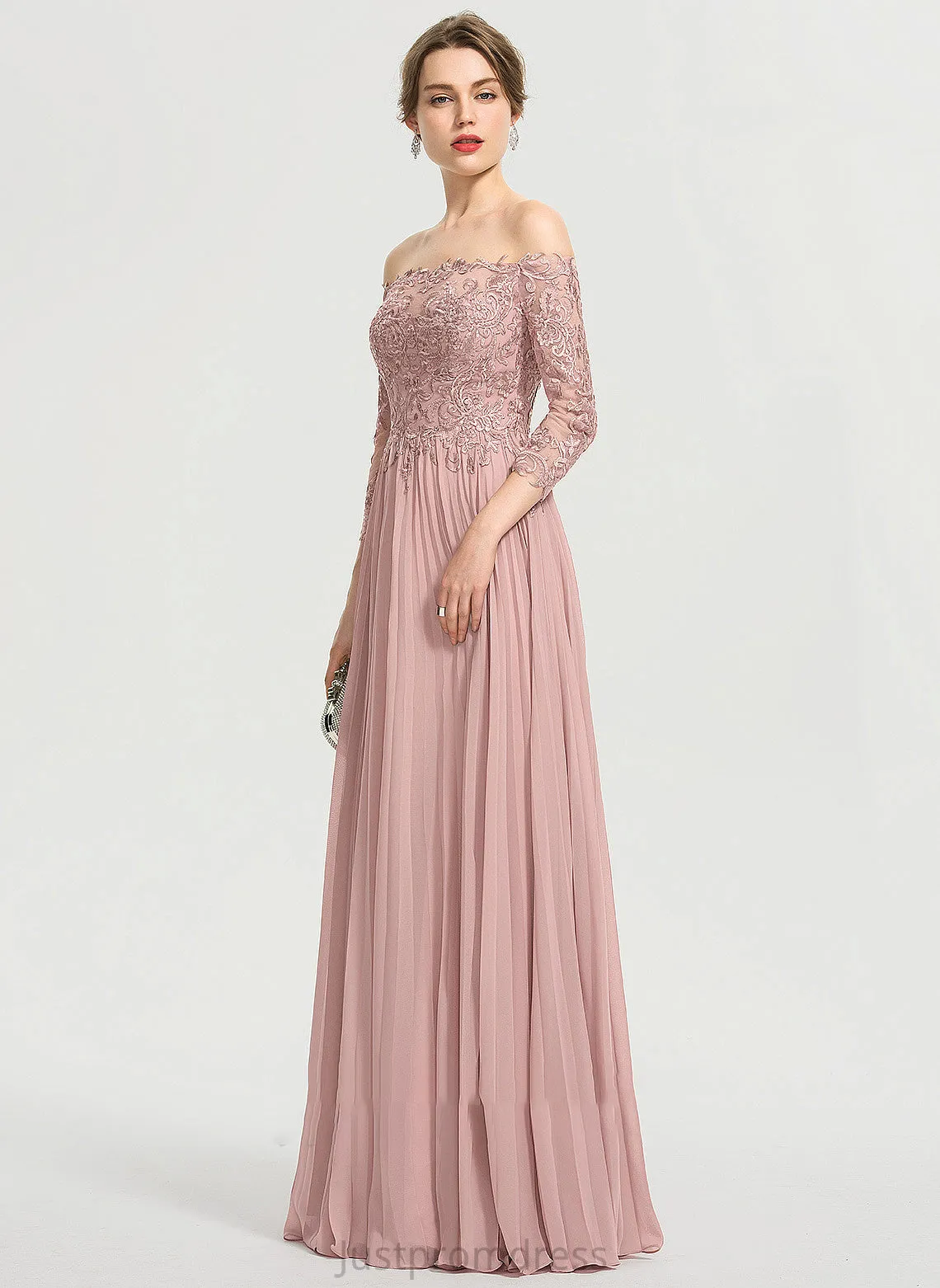 Floor-Length With Prom Dresses Off-the-Shoulder Sequins Harley Chiffon Pleated Ball-Gown/Princess