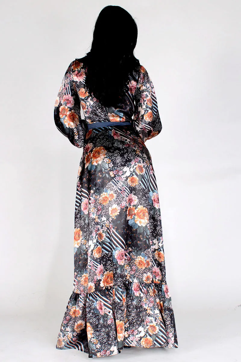 Floral and Denim Accent Maxi Dress
