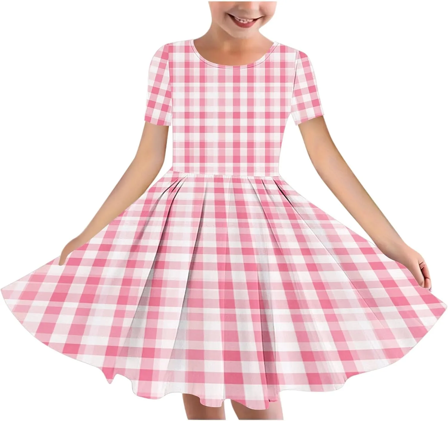 Girls Summer Flower Printed Ballet Dress Short Sleeve Round Neck Pleated Floral Print Beach Sundress Swing Dresses