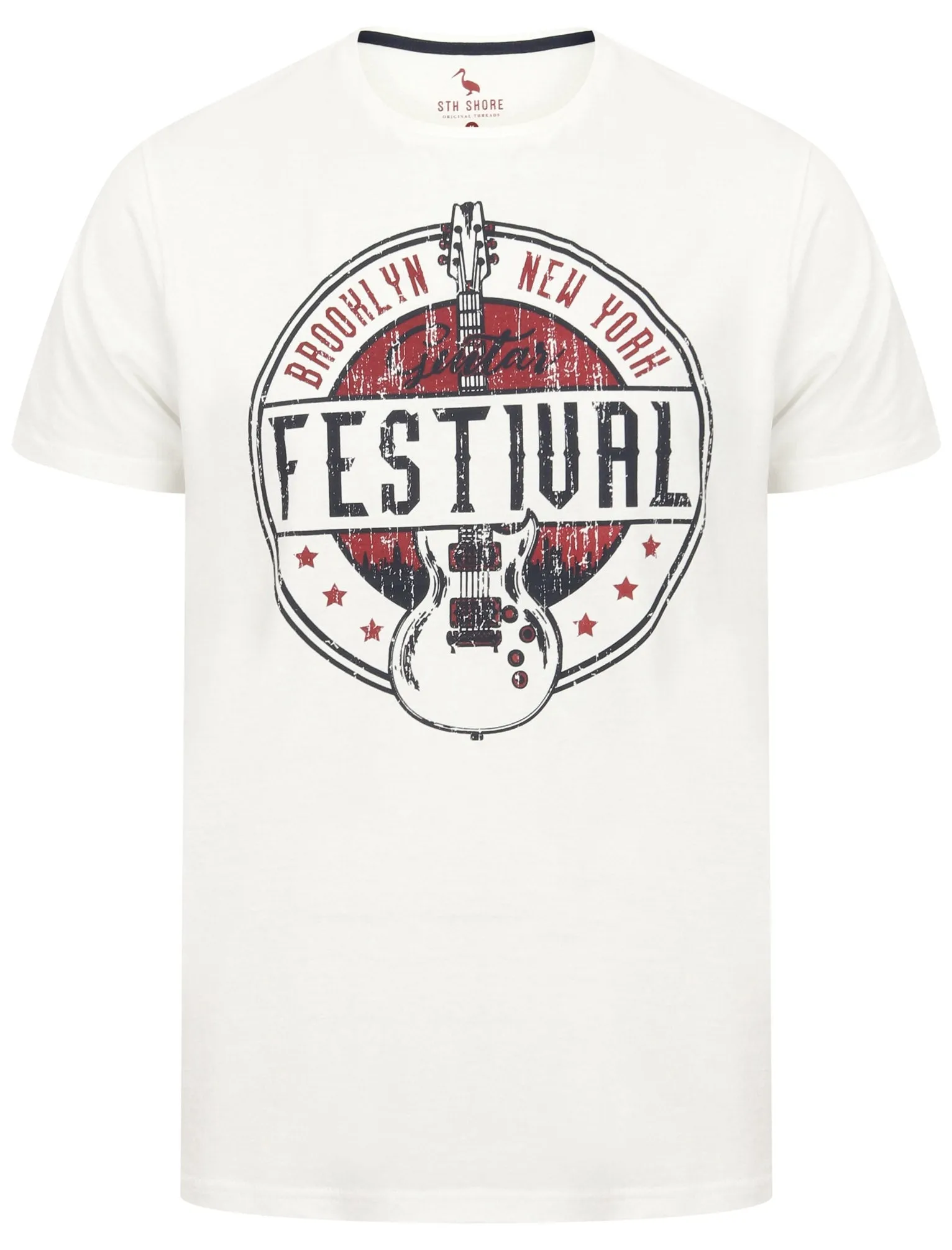 Guitar Festival Motif Cotton T-Shirt In Ivory - South Shore