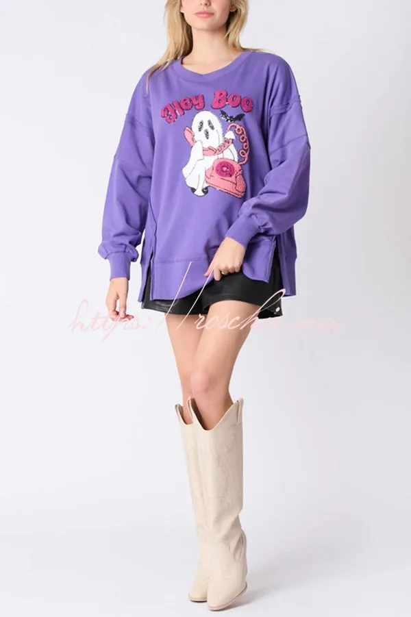 Halloween Cartoon Ghost Sequin Loose Casual Sweatshirt