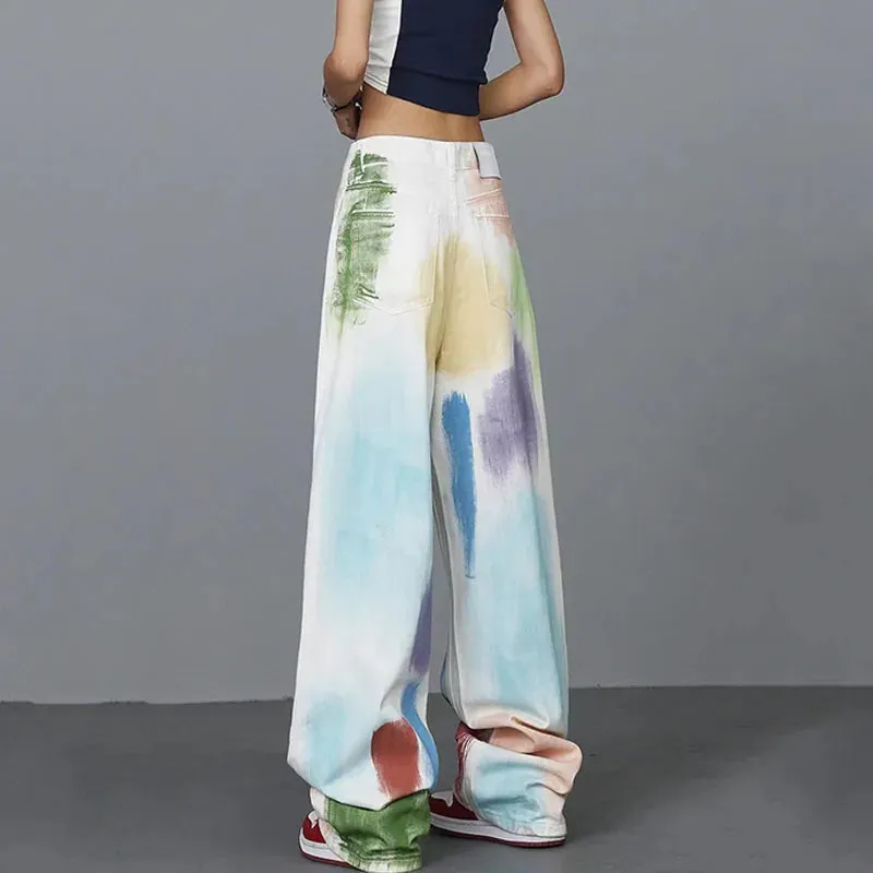 Hip Hop Y2k Women Playful Graffiti Jeans Spring Summer New Contrast