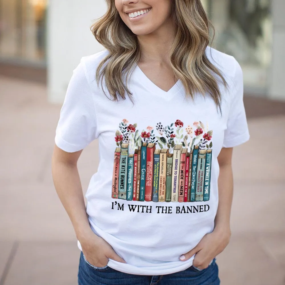 I'm With The Banned Book Lovers Gift Women's V-neck T-shirt TSVW545