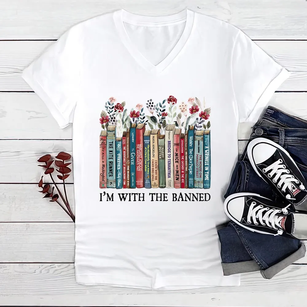 I'm With The Banned Book Lovers Gift Women's V-neck T-shirt TSVW545