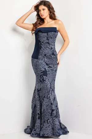 Jovani - 23031 - Floral Beaded Embellished Strapless Evening Gown